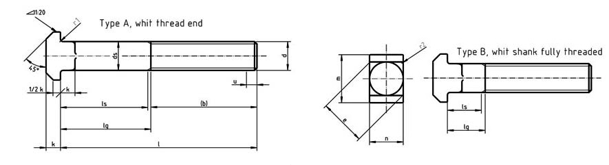 DIN 186 T-Head bolts with square neck Head