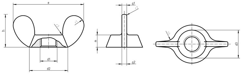 DIN 315 D Wing nuts with rounded wings